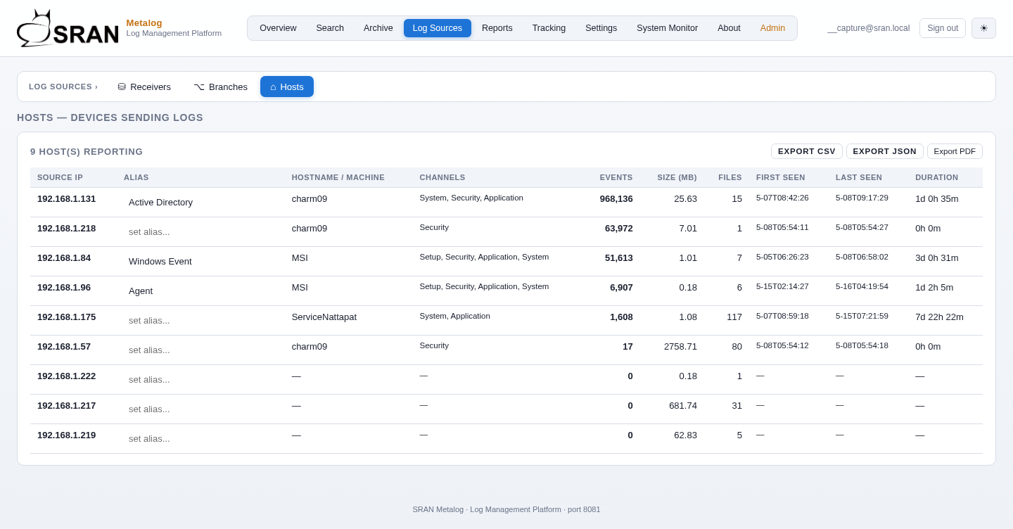 Log Sources — Hosts