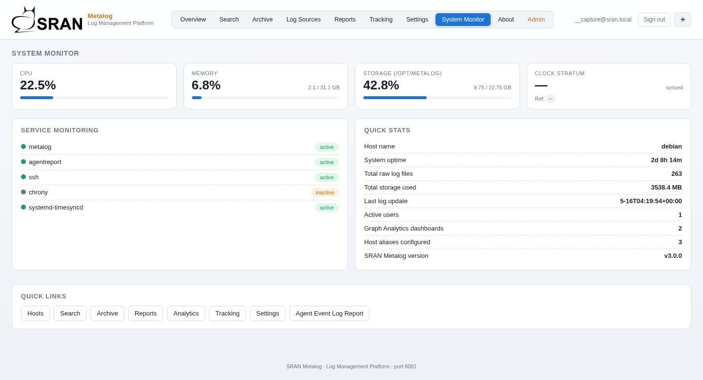 System Monitor — CPU, RAM, disk, services