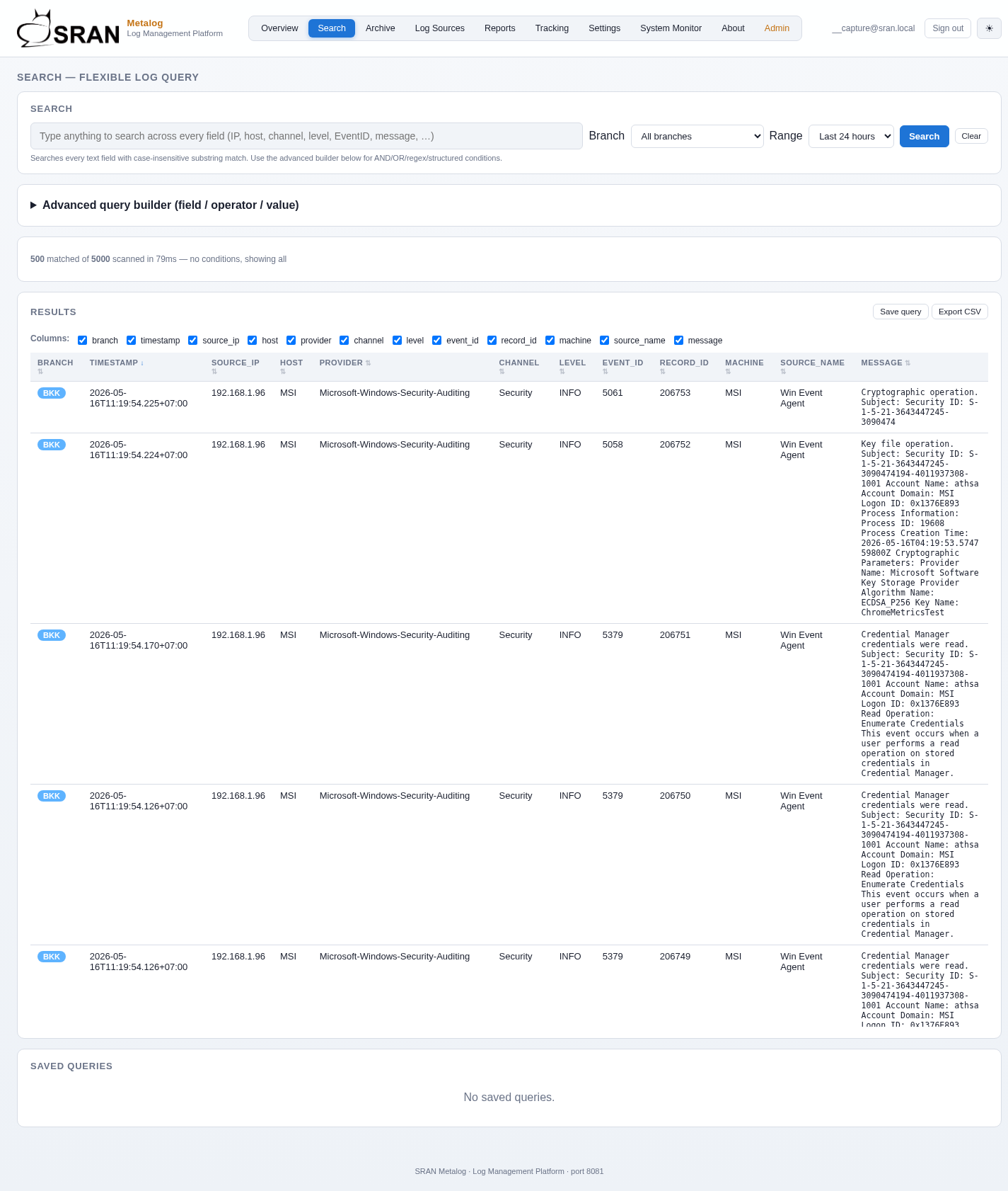 Search — flexible log query